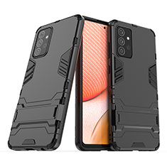 Silicone Matte Finish and Plastic Back Cover Case with Stand T02 for Samsung Galaxy A72 5G Black