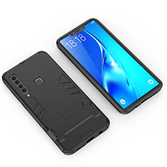 Silicone Matte Finish and Plastic Back Cover Case with Stand T02 for Samsung Galaxy A9 (2018) A920 Black