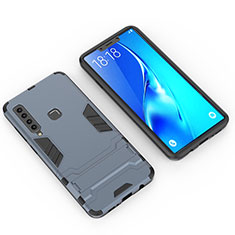 Silicone Matte Finish and Plastic Back Cover Case with Stand T02 for Samsung Galaxy A9 Star Pro Blue