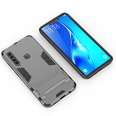 Silicone Matte Finish and Plastic Back Cover Case with Stand T02 for Samsung Galaxy A9 Star Pro Gray