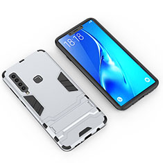 Silicone Matte Finish and Plastic Back Cover Case with Stand T02 for Samsung Galaxy A9 Star Pro Silver