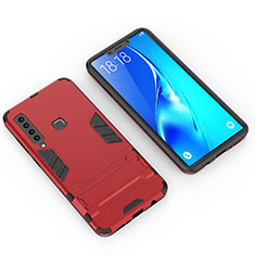 Silicone Matte Finish and Plastic Back Cover Case with Stand T02 for Samsung Galaxy A9s Red