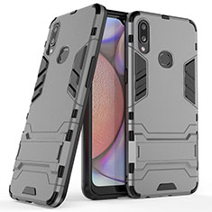Silicone Matte Finish and Plastic Back Cover Case with Stand T02 for Samsung Galaxy M01s Gray