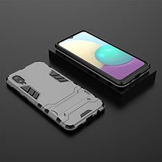 Silicone Matte Finish and Plastic Back Cover Case with Stand T02 for Samsung Galaxy M02 Gray