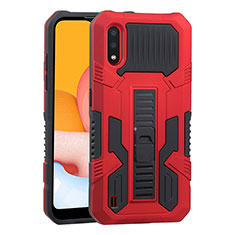 Silicone Matte Finish and Plastic Back Cover Case with Stand T03 for Samsung Galaxy A01 SM-A015 Red
