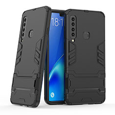 Silicone Matte Finish and Plastic Back Cover Case with Stand T03 for Samsung Galaxy A9 (2018) A920 Black