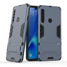 Silicone Matte Finish and Plastic Back Cover Case with Stand T03 for Samsung Galaxy A9 (2018) A920 Blue