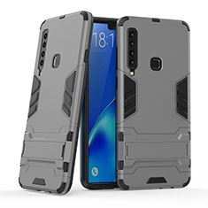 Silicone Matte Finish and Plastic Back Cover Case with Stand T03 for Samsung Galaxy A9 (2018) A920 Gray