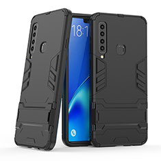 Silicone Matte Finish and Plastic Back Cover Case with Stand T03 for Samsung Galaxy A9s Black