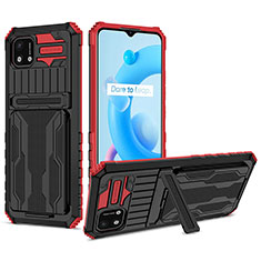 Silicone Matte Finish and Plastic Back Cover Case with Stand YF1 for Realme Narzo 50i Red