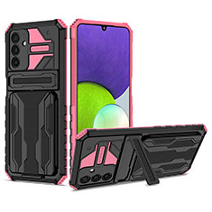 Silicone Matte Finish and Plastic Back Cover Case with Stand YF1 for Samsung Galaxy A04s Pink
