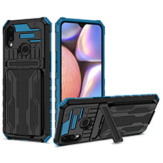 Silicone Matte Finish and Plastic Back Cover Case with Stand YF1 for Samsung Galaxy A10s Blue