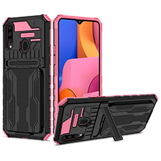Silicone Matte Finish and Plastic Back Cover Case with Stand YF1 for Samsung Galaxy A20s Hot Pink