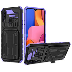 Silicone Matte Finish and Plastic Back Cover Case with Stand YF1 for Samsung Galaxy A20s Purple