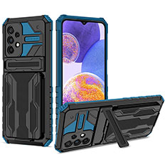 Silicone Matte Finish and Plastic Back Cover Case with Stand YF1 for Samsung Galaxy A23 5G Blue