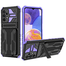 Silicone Matte Finish and Plastic Back Cover Case with Stand YF1 for Samsung Galaxy A23 5G Purple