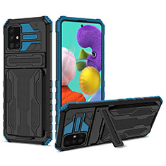 Silicone Matte Finish and Plastic Back Cover Case with Stand YF1 for Samsung Galaxy A31 Blue