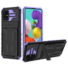 Silicone Matte Finish and Plastic Back Cover Case with Stand YF1 for Samsung Galaxy A31 Purple