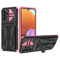 Silicone Matte Finish and Plastic Back Cover Case with Stand YF1 for Samsung Galaxy A33 5G Pink