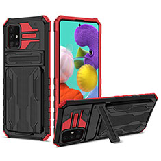 Silicone Matte Finish and Plastic Back Cover Case with Stand YF1 for Samsung Galaxy A51 4G Red