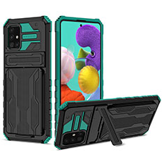 Silicone Matte Finish and Plastic Back Cover Case with Stand YF1 for Samsung Galaxy A51 5G Green
