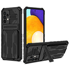 Silicone Matte Finish and Plastic Back Cover Case with Stand YF1 for Samsung Galaxy A52 5G Black