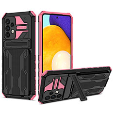 Silicone Matte Finish and Plastic Back Cover Case with Stand YF1 for Samsung Galaxy A52 5G Pink