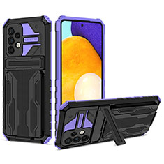 Silicone Matte Finish and Plastic Back Cover Case with Stand YF1 for Samsung Galaxy A52 5G Purple