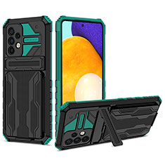 Silicone Matte Finish and Plastic Back Cover Case with Stand YF1 for Samsung Galaxy A72 5G Green