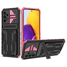 Silicone Matte Finish and Plastic Back Cover Case with Stand YF1 for Samsung Galaxy A73 5G Pink