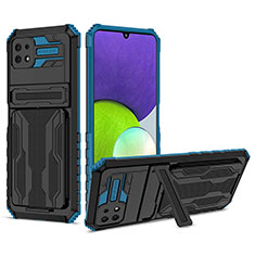 Silicone Matte Finish and Plastic Back Cover Case with Stand YF1 for Samsung Galaxy F42 5G Blue