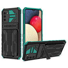 Silicone Matte Finish and Plastic Back Cover Case with Stand YF1 for Samsung Galaxy M02s Green