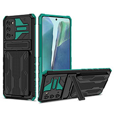 Silicone Matte Finish and Plastic Back Cover Case with Stand YF1 for Samsung Galaxy Note 20 5G Green