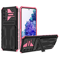 Silicone Matte Finish and Plastic Back Cover Case with Stand YF1 for Samsung Galaxy S20 FE (2022) 5G Hot Pink