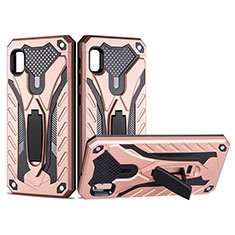 Silicone Matte Finish and Plastic Back Cover Case with Stand YF2 for Samsung Galaxy A10e Rose Gold