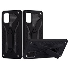 Silicone Matte Finish and Plastic Back Cover Case with Stand YF2 for Samsung Galaxy A51 4G Black