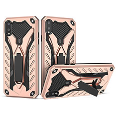 Silicone Matte Finish and Plastic Back Cover Case with Stand YF2 for Samsung Galaxy M02 Rose Gold