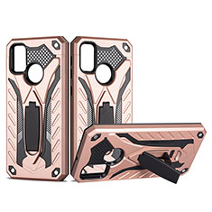 Silicone Matte Finish and Plastic Back Cover Case with Stand YF2 for Samsung Galaxy M21 Rose Gold