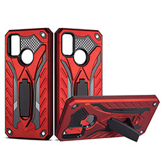 Silicone Matte Finish and Plastic Back Cover Case with Stand YF2 for Samsung Galaxy M30s Red