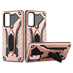 Silicone Matte Finish and Plastic Back Cover Case with Stand YF2 for Samsung Galaxy S20 FE (2022) 5G Rose Gold