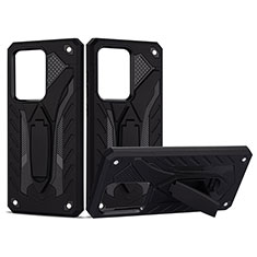 Silicone Matte Finish and Plastic Back Cover Case with Stand YF2 for Samsung Galaxy S20 Ultra 5G Black
