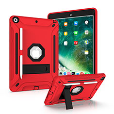 Silicone Matte Finish and Plastic Back Cover Case with Stand YJ1 for Apple iPad 10.2 (2020) Red