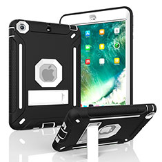 Silicone Matte Finish and Plastic Back Cover Case with Stand YJ1 for Apple iPad Mini 2 Black