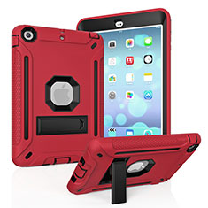 Silicone Matte Finish and Plastic Back Cover Case with Stand YJ1 for Apple iPad Mini 2 Red