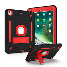 Silicone Matte Finish and Plastic Back Cover Case with Stand YJ1 for Apple iPad Mini 4 Red and Black