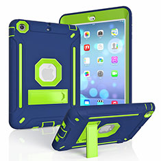 Silicone Matte Finish and Plastic Back Cover Case with Stand YJ1 for Apple iPad Mini Blue