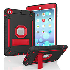 Silicone Matte Finish and Plastic Back Cover Case with Stand YJ1 for Apple iPad Mini Red and Black