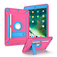 Silicone Matte Finish and Plastic Back Cover Case with Stand YJ2 for Apple iPad 10.2 (2020) Hot Pink