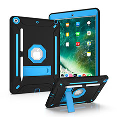 Silicone Matte Finish and Plastic Back Cover Case with Stand YJ2 for Apple iPad 10.2 (2021) Blue and Black