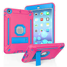 Silicone Matte Finish and Plastic Back Cover Case with Stand YJ2 for Apple iPad Mini 3 Hot Pink